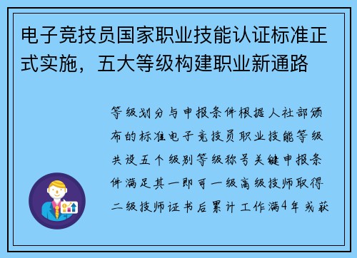 电子竞技员国家职业技能认证标准正式实施，五大等级构建职业新通路